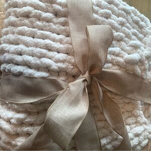 Luxurious Knit Throw Blanket - Cream, Gray, and Brown 36 x 33 inches.